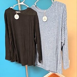 Pack Of 2 Hooklzo Women's Long Sleeve Dress Shirts Blue & Black Size Large